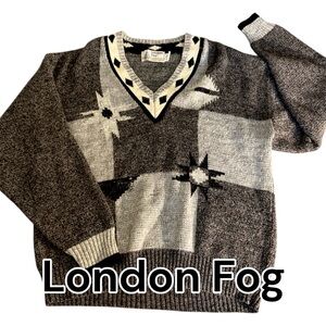 London Fog Men's V-Neck Sweater in Black and Gray